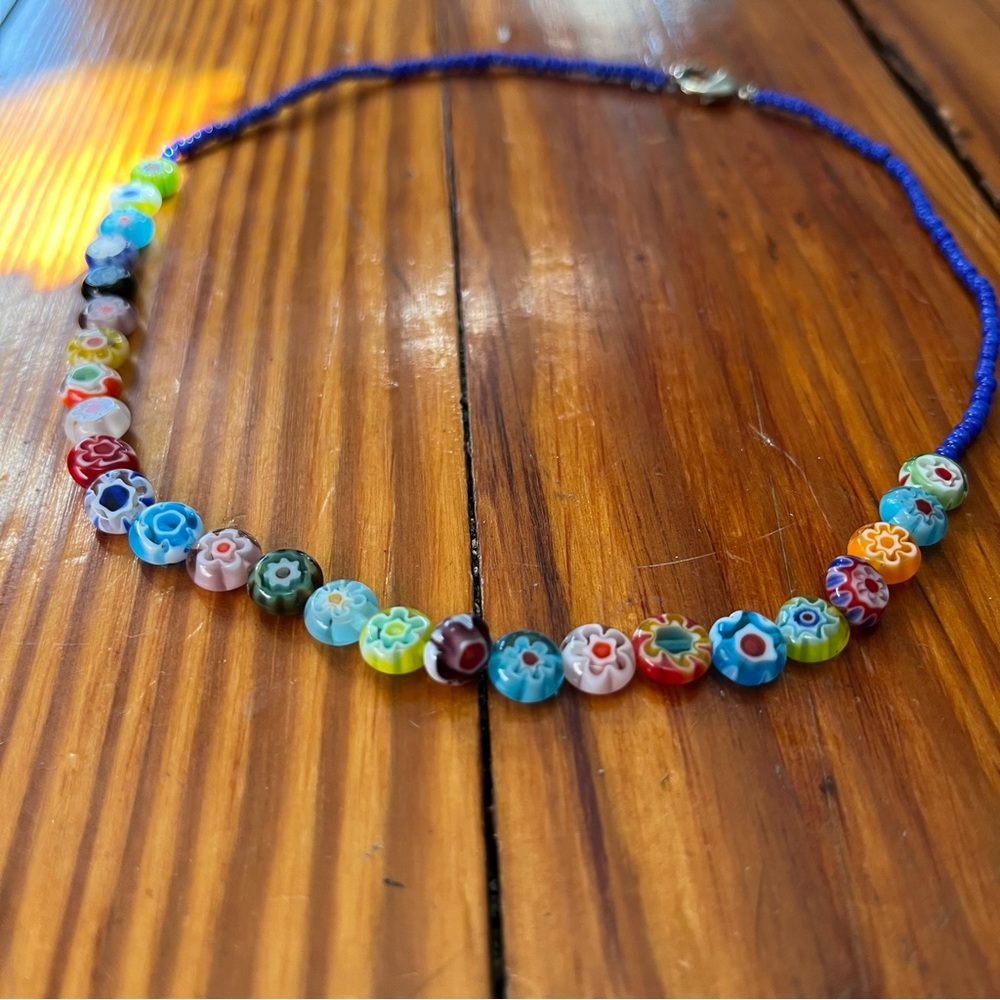 Colorful Beaded Flower Necklace